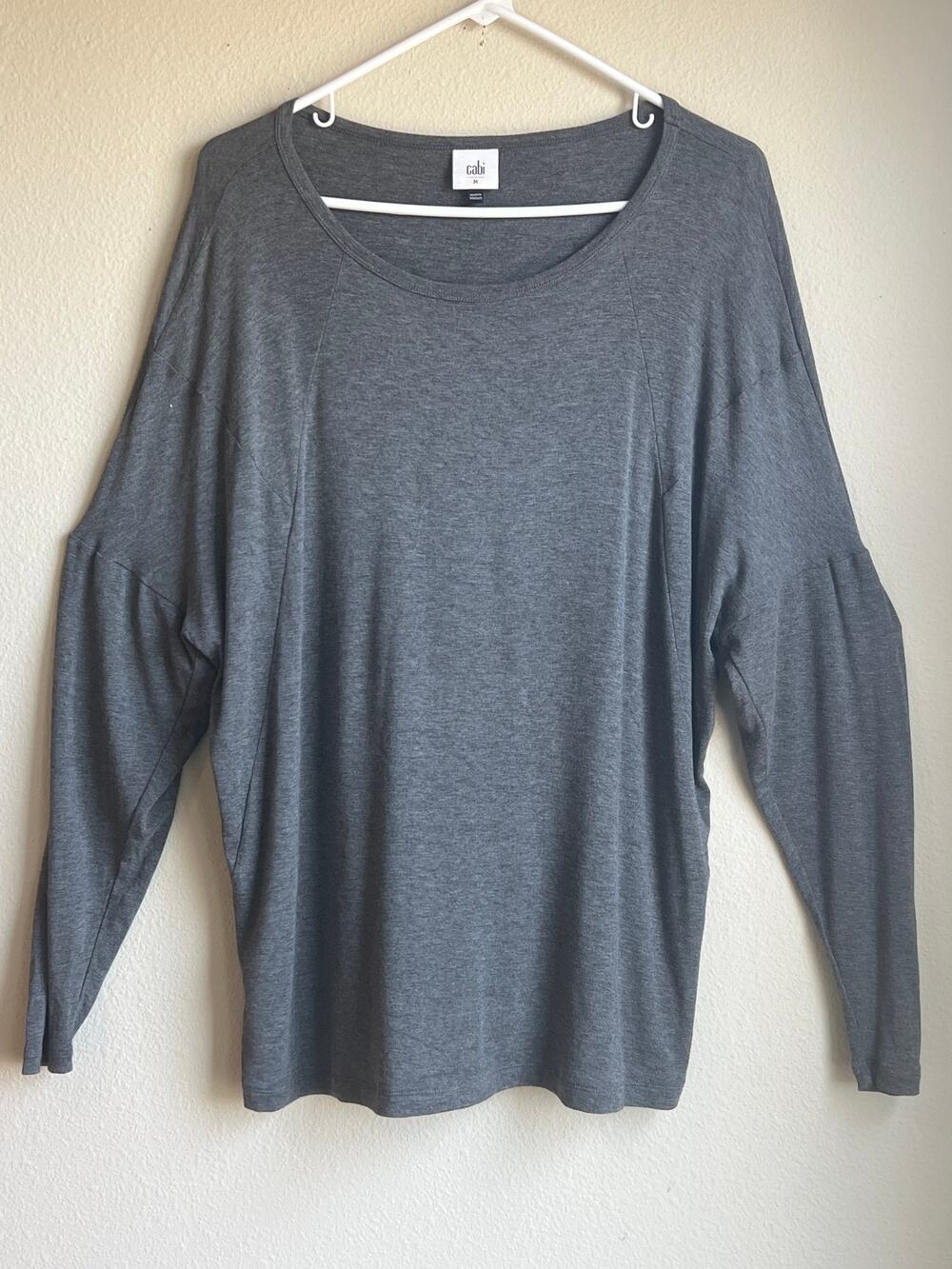 Cabi Cut Up Tee Charcoal Gray Long Sleeve Rib Knit Tunic Top Size Medium